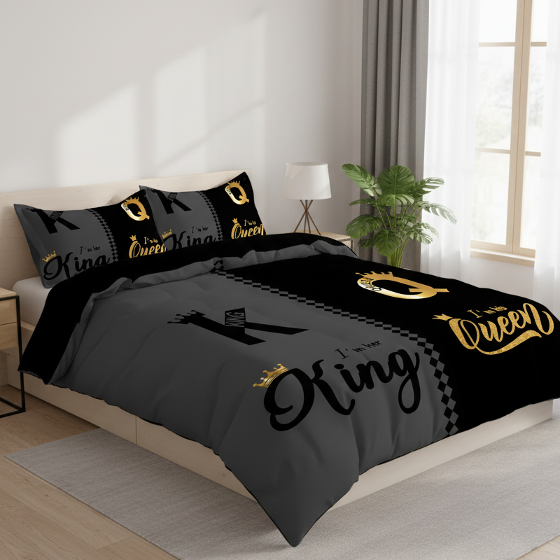 ⌛ Nur noch 3 Tage – 50 % auf alles! ⏰3-teiliges Bettwäscheset „King & Queen“ für Paare
