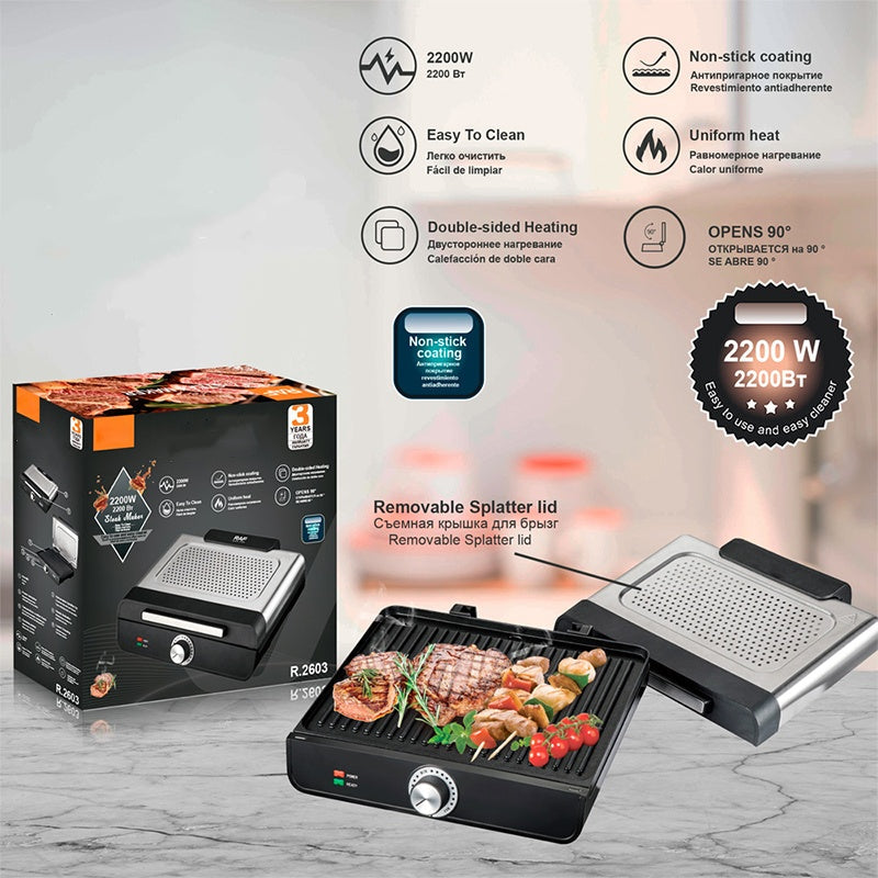 🔥-50% Aktion – Nur solange der Vorrat reicht⏳2200W Rauchfreier Indoors Grill mit Antihaft-Grillplatte🥩