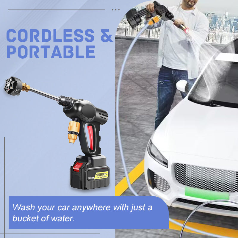 🚗 50% RABATT! 💦 Akku Hochdruckreiniger 45bar – 2X3000mAh, 180° Verstellbare Düse & 5m Schlauch für Auto, Terrasse und Bewässerung 🔋
