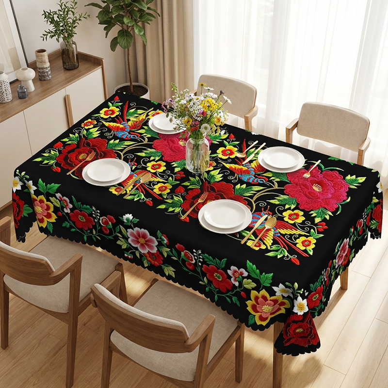 📢📢50 % RABATT !! ⏰Mexikanische Tischdecke mit Blumenmuster und Wellenrand