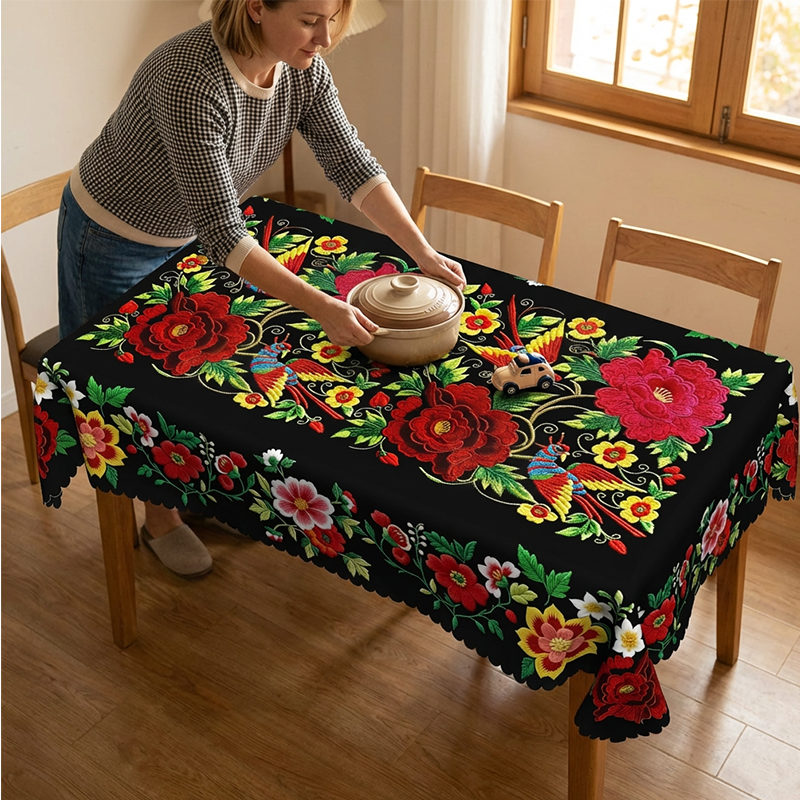 📢📢50 % RABATT !! ⏰Mexikanische Tischdecke mit Blumenmuster und Wellenrand