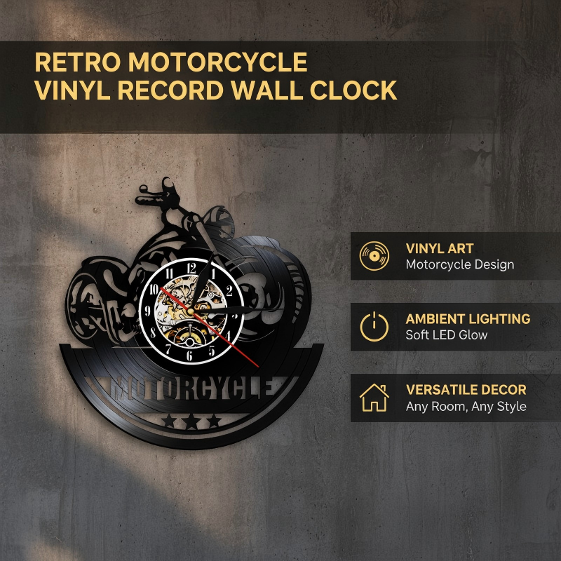 Retro-Motorrad-Vinyl-Schallplatten-Wanduhr