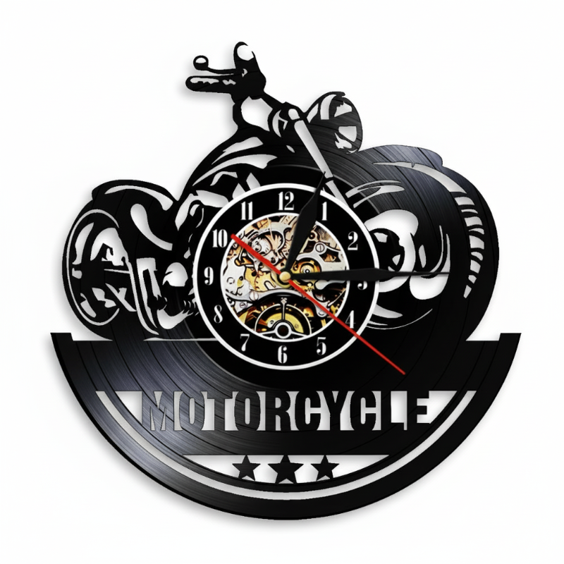 Retro-Motorrad-Vinyl-Schallplatten-Wanduhr