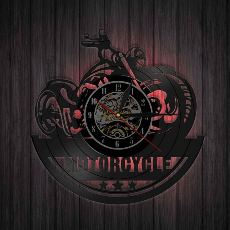 Retro-Motorrad-Vinyl-Schallplatten-Wanduhr