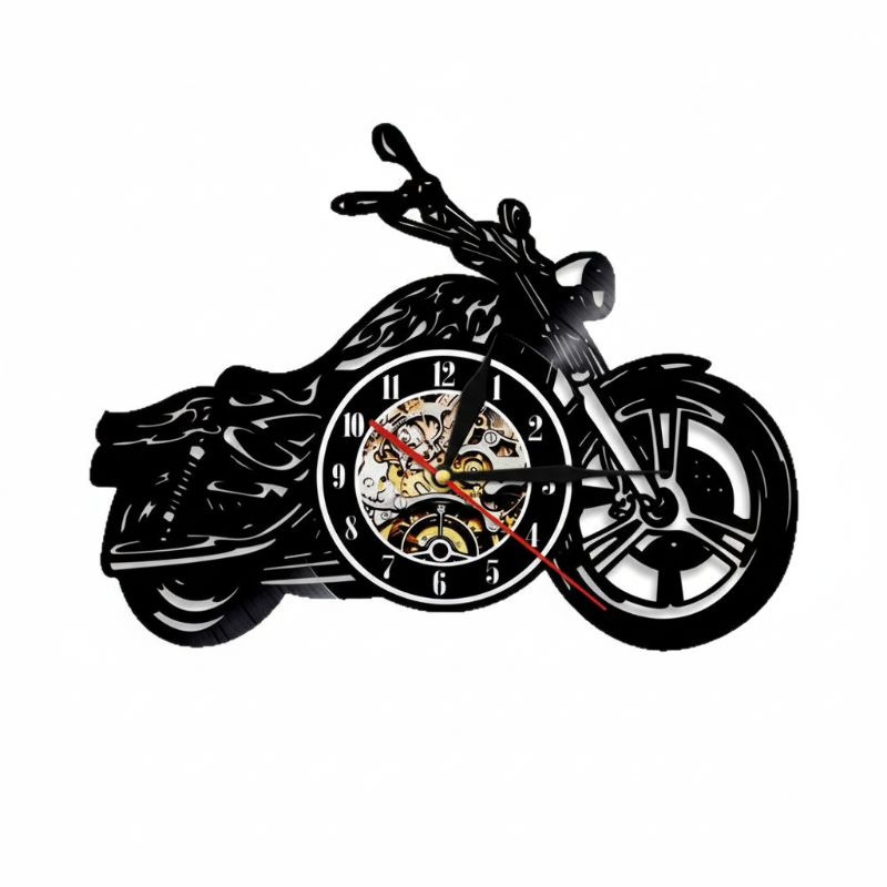 Retro-Motorrad-Vinyl-Schallplatten-Wanduhr