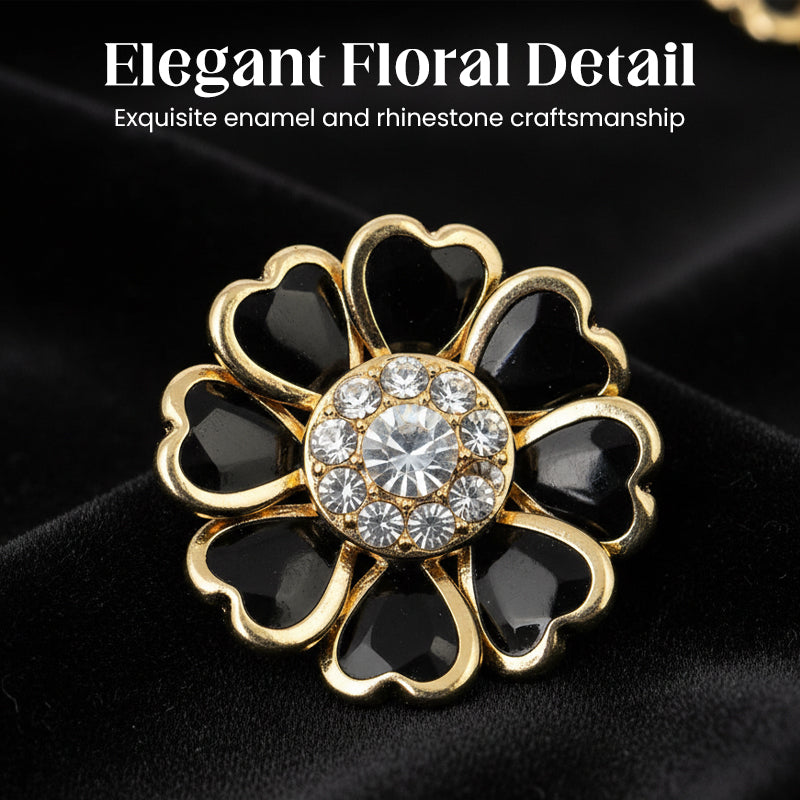Zweiteiliges Schmuckset: Manschettenknöpfe & Brosche mit Rhinestone-Blütendesign ✨🌷 Vielseitig tragbar – Für festliche Anlässe & elegante Alltagsakzente
