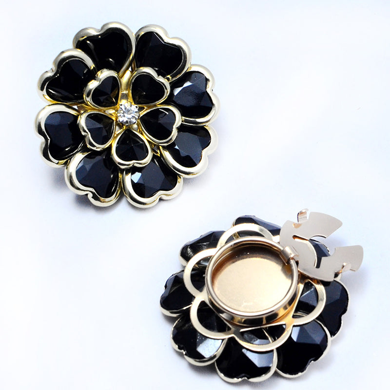 Zweiteiliges Schmuckset: Manschettenknöpfe & Brosche mit Rhinestone-Blütendesign ✨🌷 Vielseitig tragbar – Für festliche Anlässe & elegante Alltagsakzente