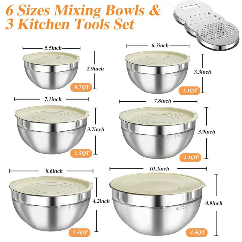 🛍️ 50 % Rabatt – 6-teiliges Edelstahl-Schüssel-Set mit Deckel – spritzschutz, vielseitig für Salat, Backen & Aufbewahrung 🥣