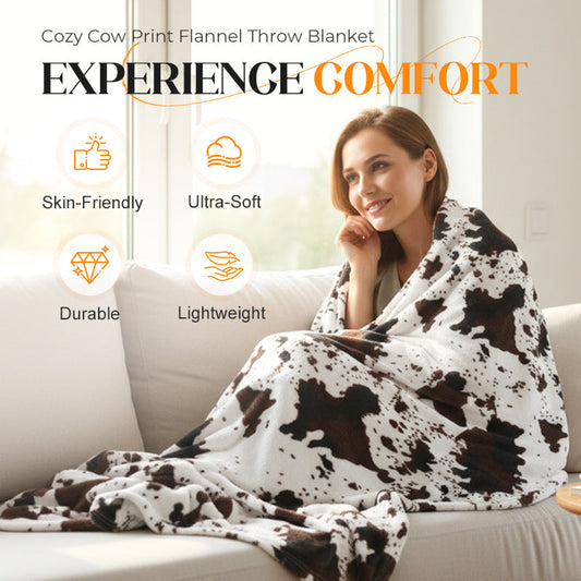 📢 50 % RABATT !!Kuschelige Flanell-Wurfdecke mit Kuhflecken-Muster – Weich & Warm für Sofa & Bett 🛋️🐄