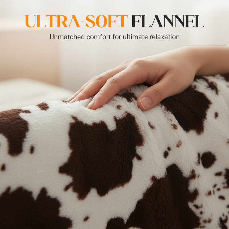 📢 50 % RABATT !!Kuschelige Flanell-Wurfdecke mit Kuhflecken-Muster – Weich & Warm für Sofa & Bett 🛋️🐄