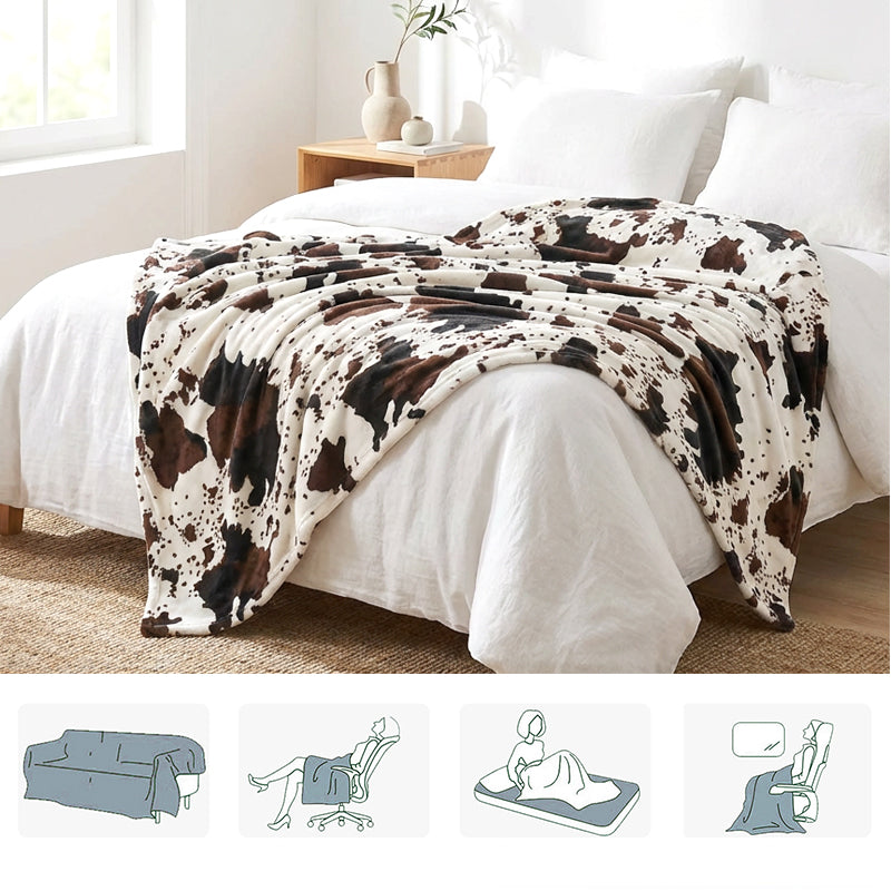 📢 50 % RABATT !!Kuschelige Flanell-Wurfdecke mit Kuhflecken-Muster – Weich & Warm für Sofa & Bett 🛋️🐄