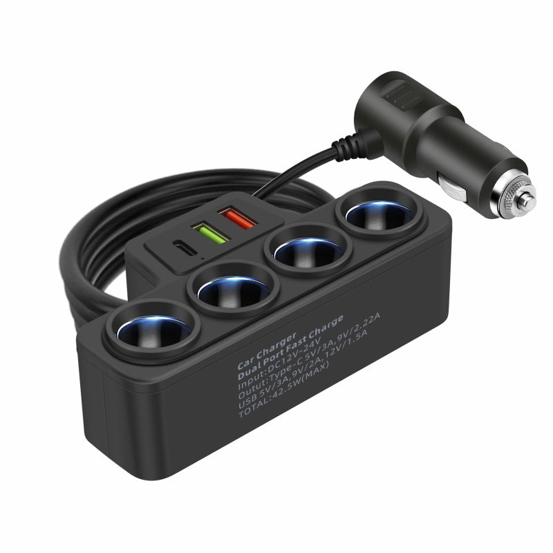 Smartes 4-fach KFZ-Ladegerät – Zigarettenanzünder mit 2 USB + PD, QC3.0 Schnellladung 🚗🔋