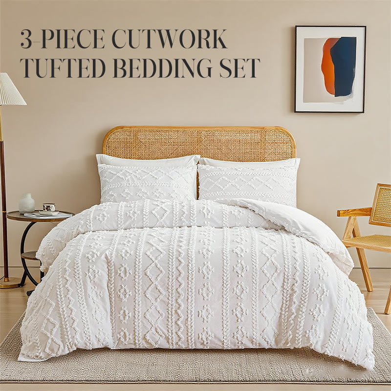 3-teiliges Cutwork-Tufting-Bettwäscheset