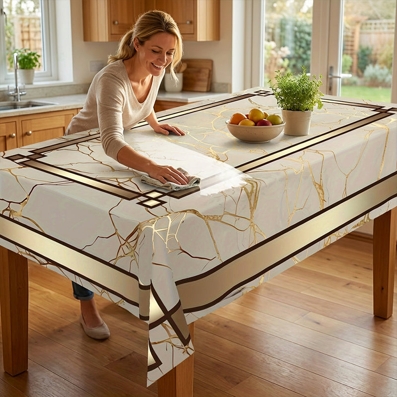 📢📢 50 % RABATT !! ⏰Tischdecke in Marmoroptik – Beige & Goldbraun, Wasserabweisend, Elegant & Modern 🏡✨