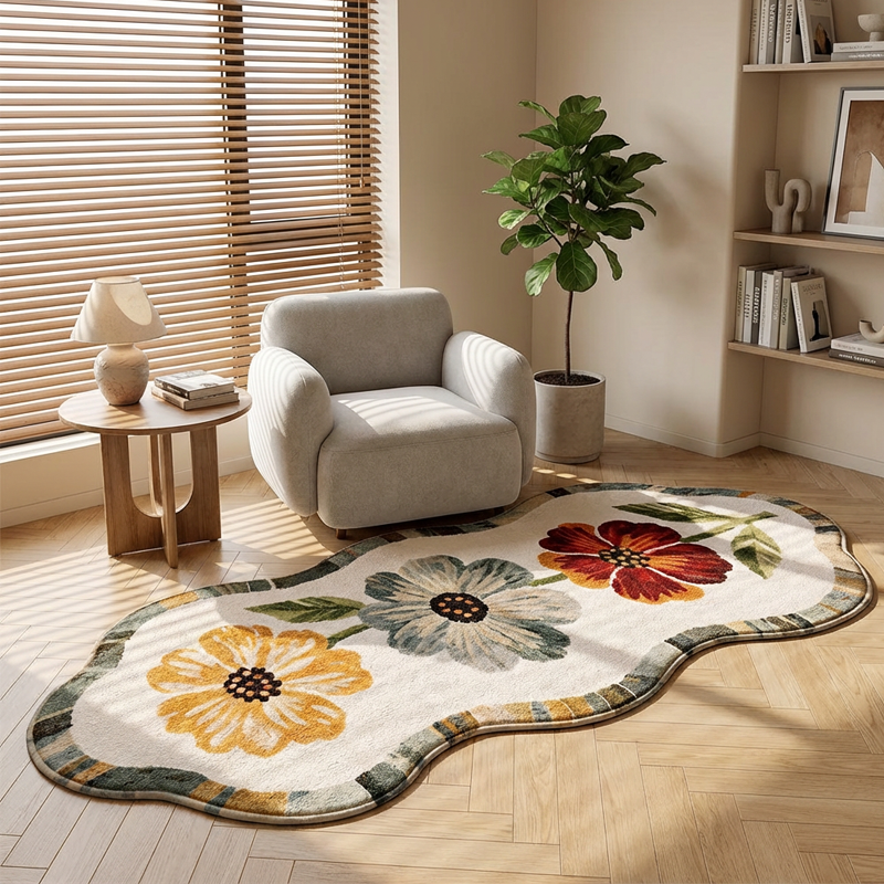 🛋️🌸Weicher Blumen-Teppich für Wohnzimmer & Schlafzimmer – Dekorativ & Gemütlich