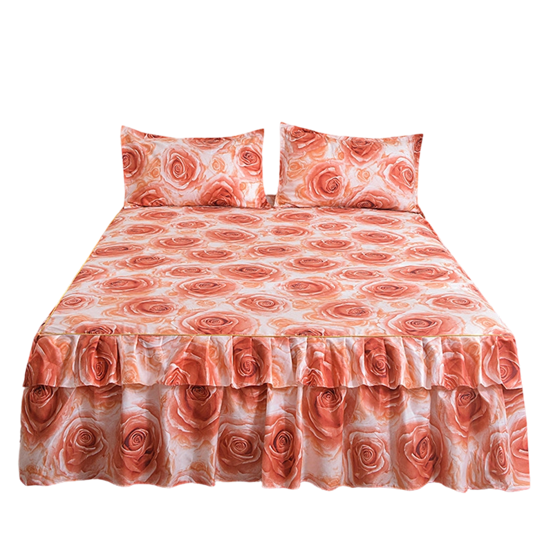 3-Piece Floral Ruffled Bed Skirt Set