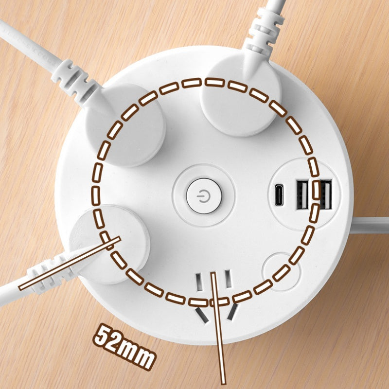 Runde Steckdosenleiste mit Kabelaufwicklung – Mit Schalter & USB-Ladeanschlüssen für Zuhause 🔌🏠