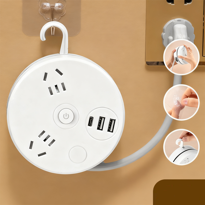 Runde Steckdosenleiste mit Kabelaufwicklung – Mit Schalter & USB-Ladeanschlüssen für Zuhause 🔌🏠
