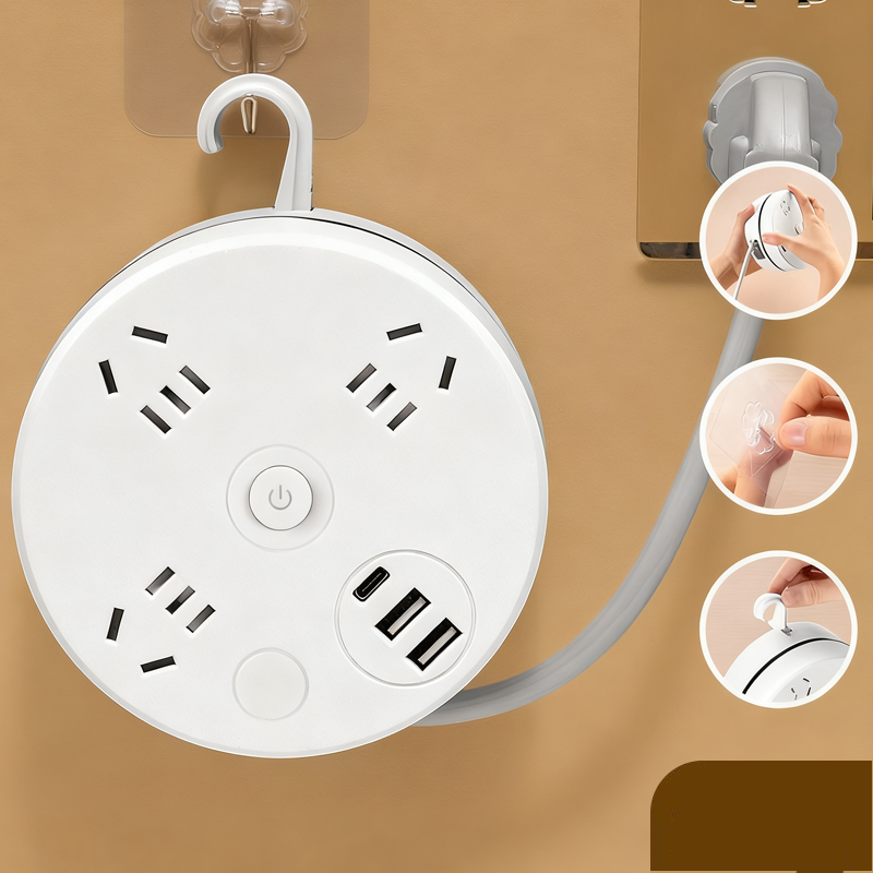 Runde Steckdosenleiste mit Kabelaufwicklung – Mit Schalter & USB-Ladeanschlüssen für Zuhause 🔌🏠