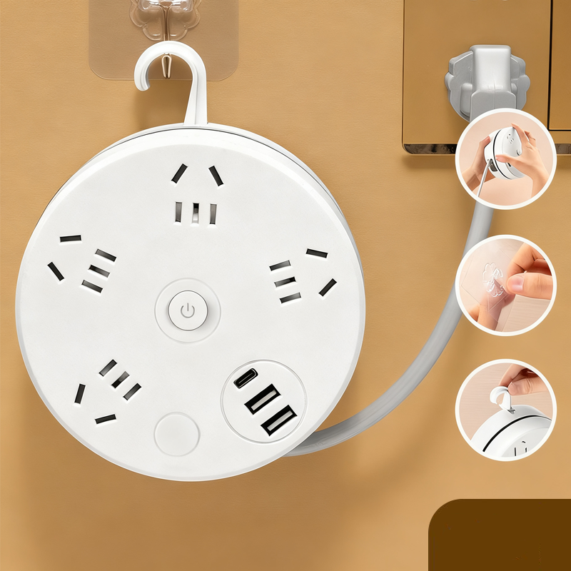 Runde Steckdosenleiste mit Kabelaufwicklung – Mit Schalter & USB-Ladeanschlüssen für Zuhause 🔌🏠