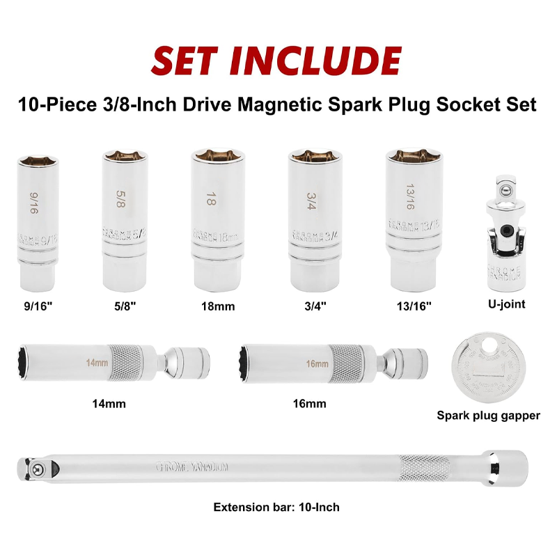 10-teiliges magnetisches Dreh-Zündkerzenstecknuss-Set