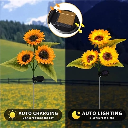 🌻✨ Lebensechte Blüten, IP65 wasserdicht & automatische Dämmerungssensor (8-12h Leuchtdauer)
