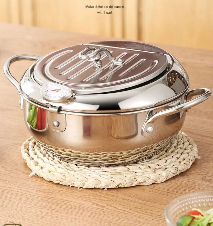 🔥 Nur für kurze Zeit 50 % Rabatt! 🍤 304 Edelstahl Tempura-Topf – Kompakter Frittiertopf mit Temperaturkontrolle und Filtersieb