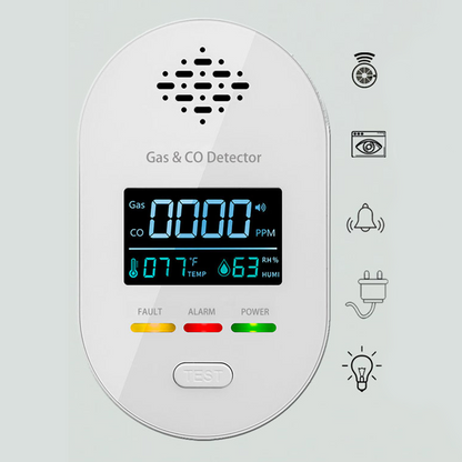 🔔 4-in-1 Gas- & CO-Melder mit LCD-Display – Temperatur- & Luftfeuchtigkeitsanzeige