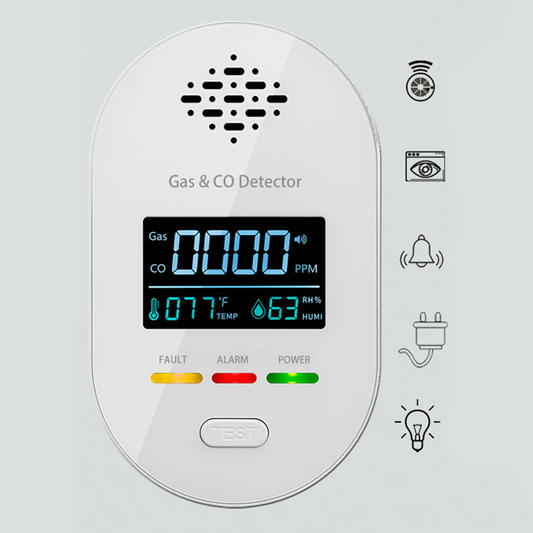 🔔 4-in-1 Gas- & CO-Melder mit LCD-Display – Temperatur- & Luftfeuchtigkeitsanzeige