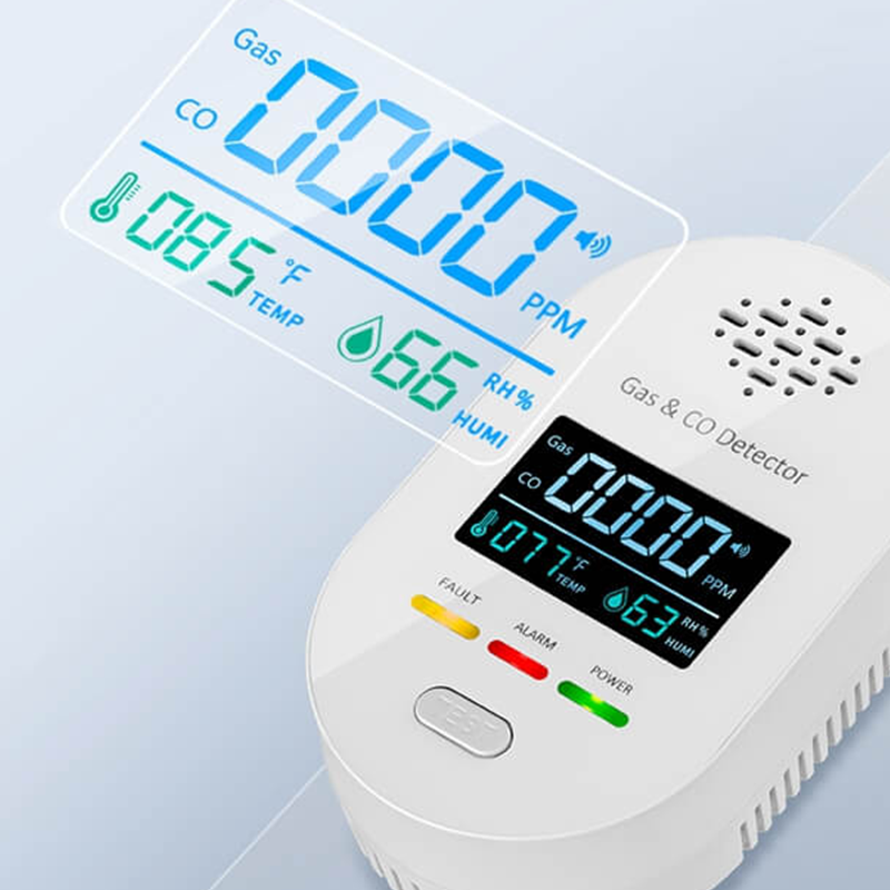 🔔 4-in-1 Gas- & CO-Melder mit LCD-Display – Temperatur- & Luftfeuchtigkeitsanzeige