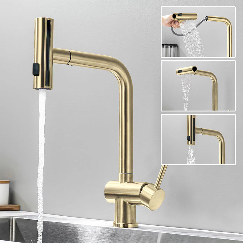 🚰✨ Edelstahl Spülbecken mit Einhebelmischer – Gebürstetes Gold, 3-Funktions Ausziehbar, Heiß & Kalt, Rotierend