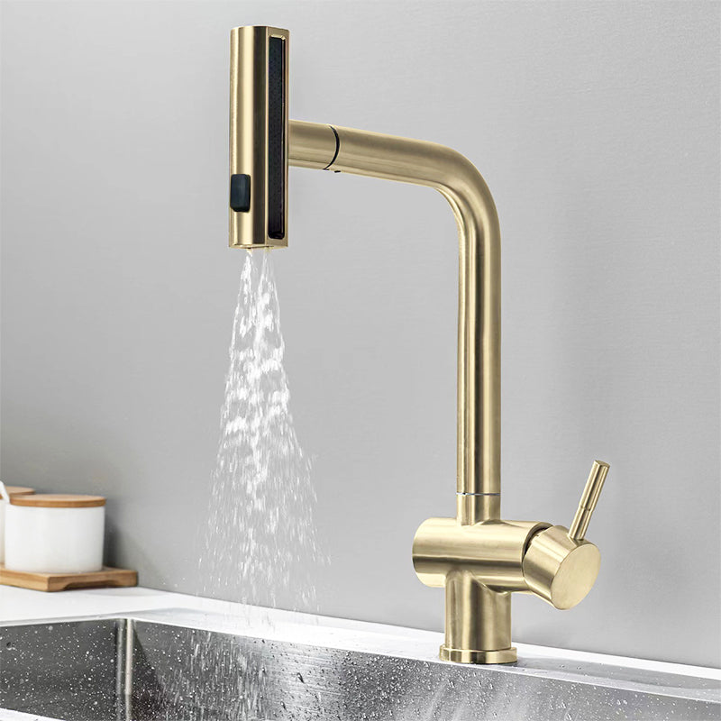 🚰✨ Edelstahl Spülbecken mit Einhebelmischer – Gebürstetes Gold, 3-Funktions Ausziehbar, Heiß & Kalt, Rotierend