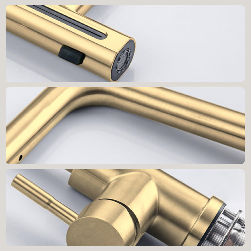🚰✨ Edelstahl Spülbecken mit Einhebelmischer – Gebürstetes Gold, 3-Funktions Ausziehbar, Heiß & Kalt, Rotierend