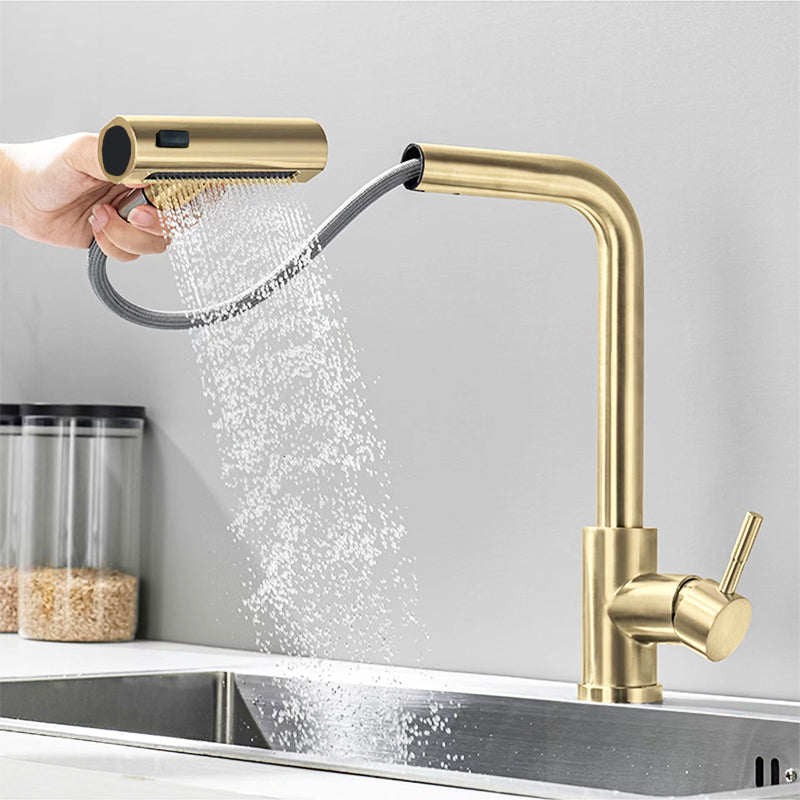🚰✨ Edelstahl Spülbecken mit Einhebelmischer – Gebürstetes Gold, 3-Funktions Ausziehbar, Heiß & Kalt, Rotierend