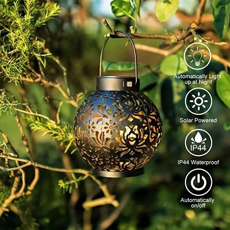 Solar Gartenlaterne aus Metall mit floralem Muster – Rundes Design für Terrasse & Rasen🌅🌙