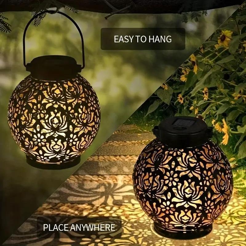 Solar Gartenlaterne aus Metall mit floralem Muster – Rundes Design für Terrasse & Rasen🌅🌙