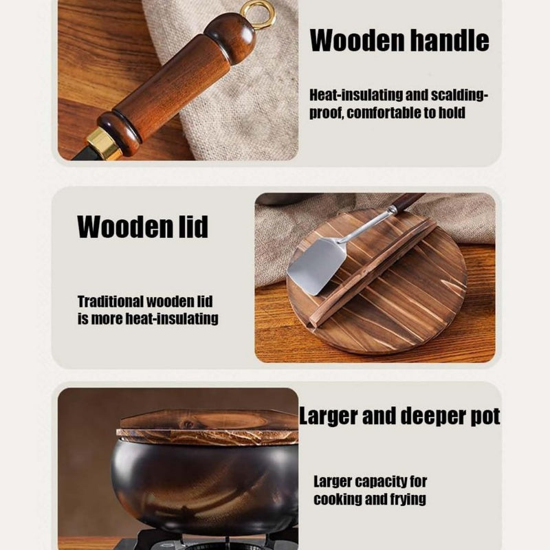 Alteisen Wok – Robuster Gusseisenbräter mit Deckel für Braten & Kochen👩‍🍳🍲