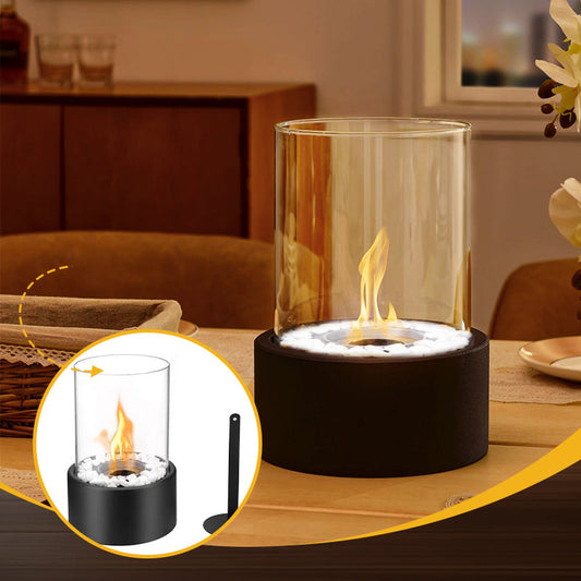 🔥Tischkamin aus Glas und Metall, tragbare, rauchfreie Feuerstelle für drinnen und draußen, mit Ethanol-Brennstoff, Deko-Akzent für Ihr Zuhause🔥