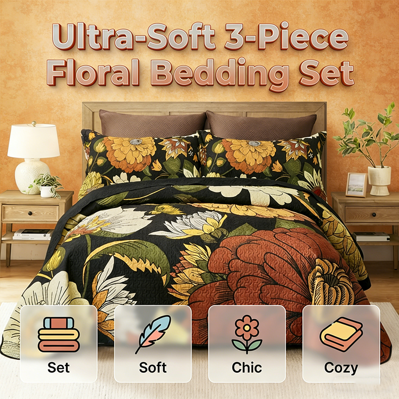 Retro-Floral-Bettwäsche 3-teiliges Set