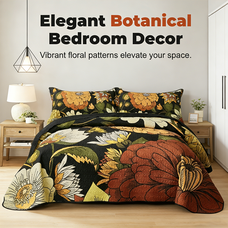 Retro-Floral-Bettwäsche 3-teiliges Set