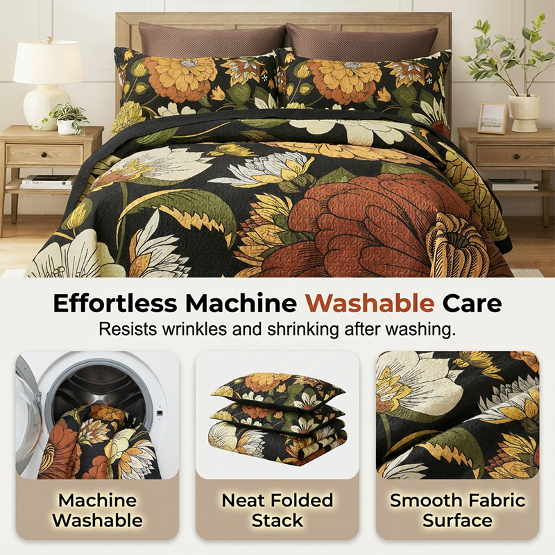 Retro-Floral-Bettwäsche 3-teiliges Set