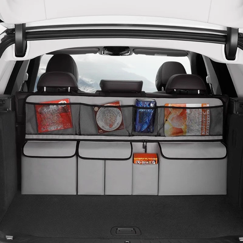 🛍️ 50 % Rabatt – Vielseitiger Kofferraum-Organizer mit Netzfächern – hängend, robust & praktisch für Auto, SUV & Familie 🚗