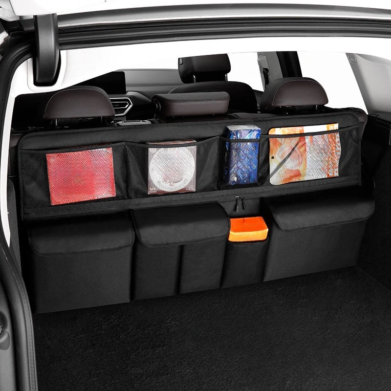 🛍️ 50 % Rabatt – Vielseitiger Kofferraum-Organizer mit Netzfächern – hängend, robust & praktisch für Auto, SUV & Familie 🚗