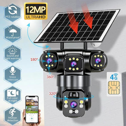 Solar-Überwachungskamera V360Pro – 3 echte Linsen, Nachtsicht, wasserdicht & blitzsicher – ideal für den Außenbereich rund ums Haus