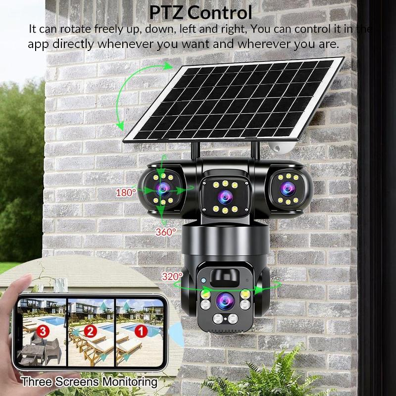 Solar-Überwachungskamera V360Pro – 3 echte Linsen, Nachtsicht, wasserdicht & blitzsicher – ideal für den Außenbereich rund ums Haus