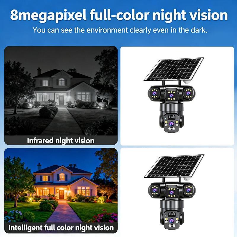 Solar-Überwachungskamera V360Pro – 3 echte Linsen, Nachtsicht, wasserdicht & blitzsicher – ideal für den Außenbereich rund ums Haus