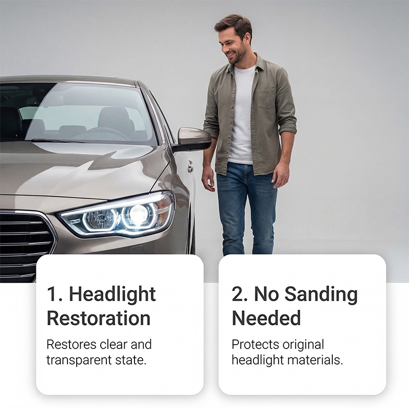 📢2 kaufen, 1 gratis – nur für kurze Zeit⏰ Auto-Scheinwerfer Pflegeset – tägliche Reinigung, Entfernung von Schmutz & UV-Schutz für klare Sicht 🚗✨