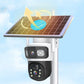 Solarbetriebene Überwachungskamera mit Akku – Dual-Objektiv, 3-geteiltes Bild, HD-Nachtsicht – per App steuerbar für Zuhause☀️🔋