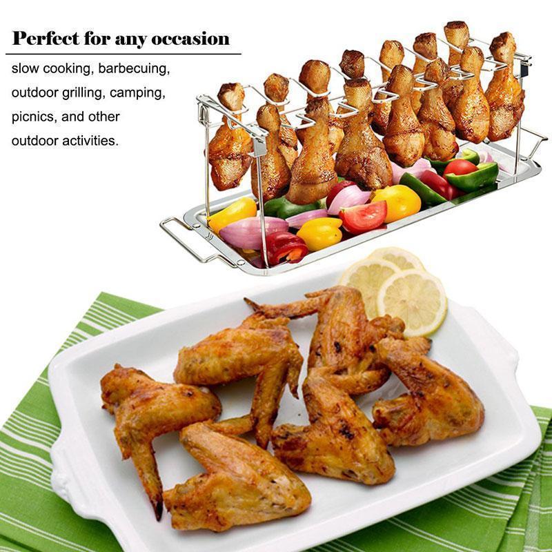 🍗 LIMITIERTES ANGEBOT 50% RABATT! ✨ Faltbarer Hähnchenschenkel-Grillhalter 🍗 Mit Auffangschale für BBQ & Ofen 🔥