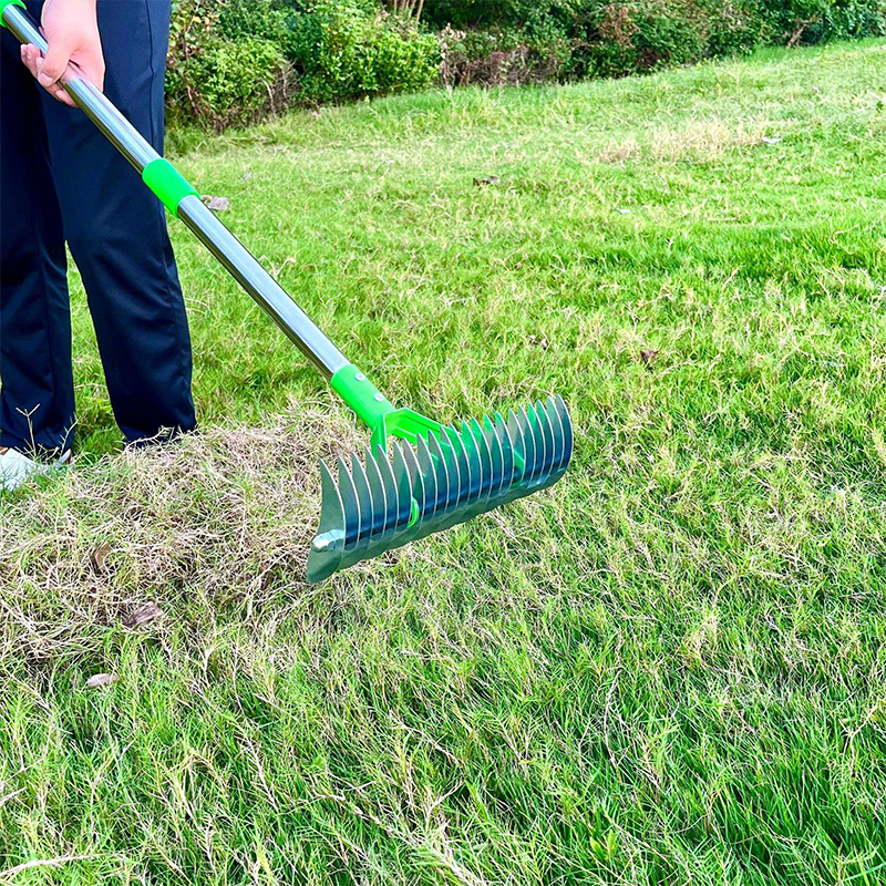 Vielseitiger Rasenrechen – für Moos, Laub & Belüftung – entfernt Rasenfilz, lockert den Boden – ideal für Gartenpflege